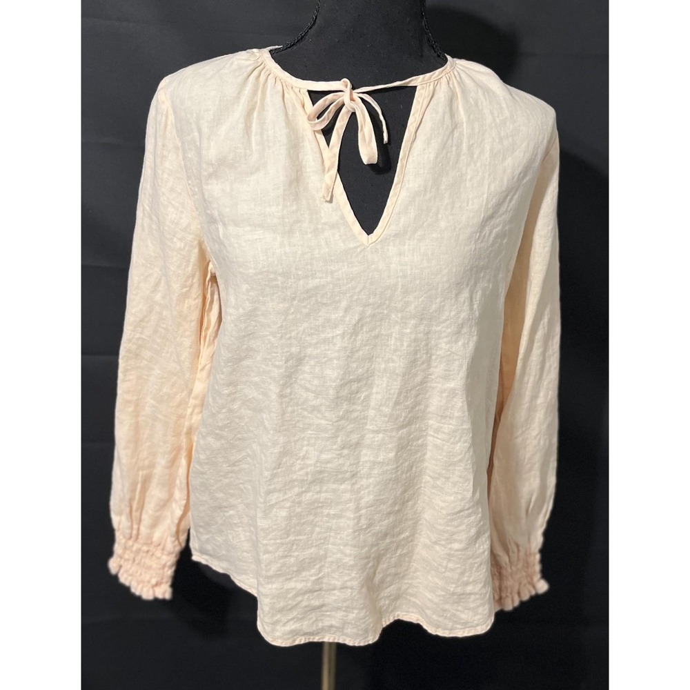 Cloth & Stone Washed Linen Top Womens Small Spanish Rose Peasant Boho Blouse